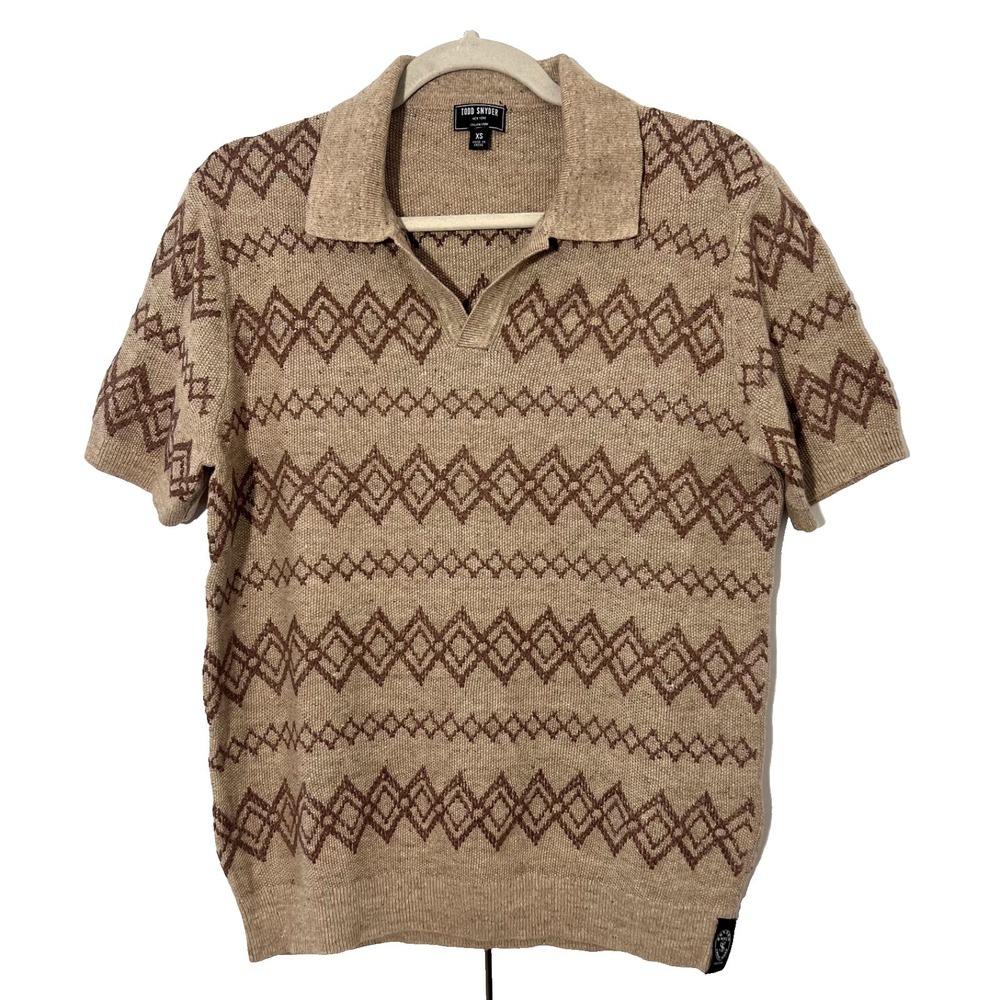Todd Snyder Knit Polo Mens XS Linen Cotton Geometric Luxury Preppy Resortwear